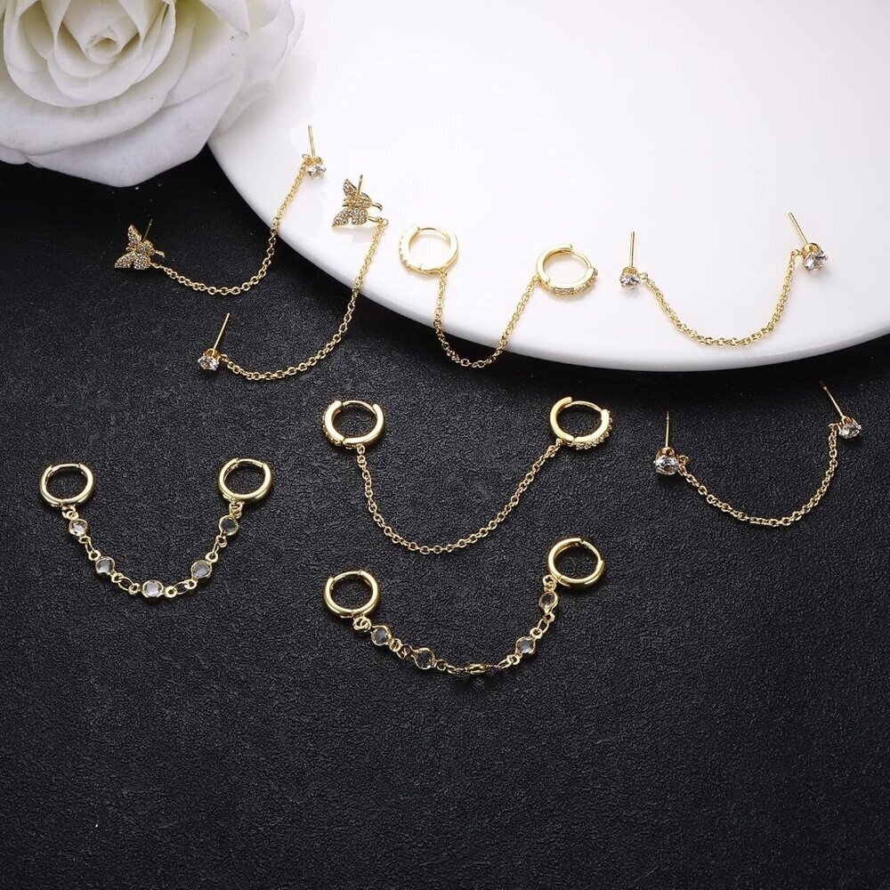 Versatile Gold Plated Double Piercing Earrings Se… - image 5